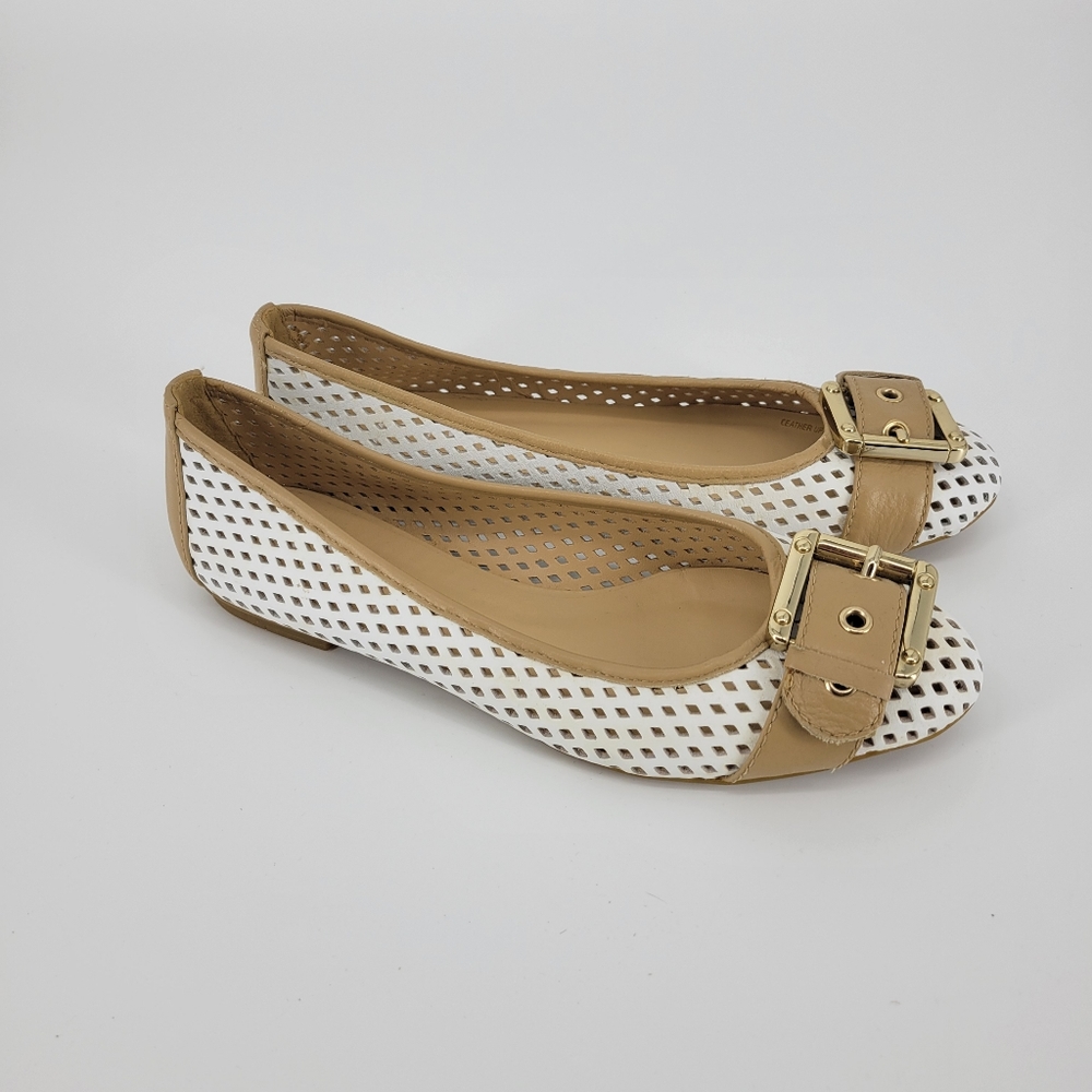 French Sole fs/ny flats buckle perforated leather white tan 10 spring summer